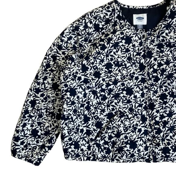 Old Navy Plus Size XXL Quilted Bomber Jacket Navy White Floral Comfy Ligthweight - Picture 8 of 16
